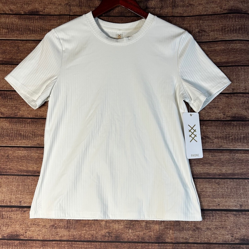 Rhone Modern Ribbed Tee Snow White Womens Large Short Sleeve 200198